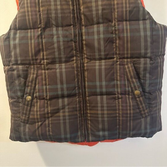 Ralph Lauren Reversible Puffer Vest Jacket Orange Brown Check Medium Cabincore - Picture 6 of 13